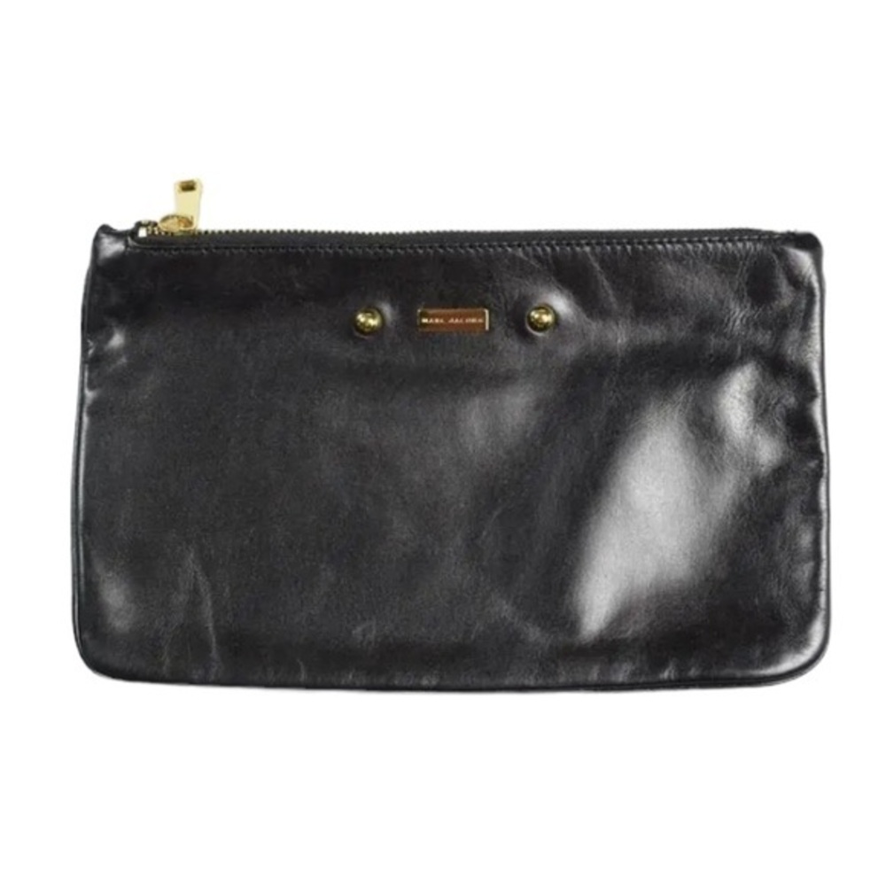 Marc Jacobs Black Leather Clutch Gold Zipper